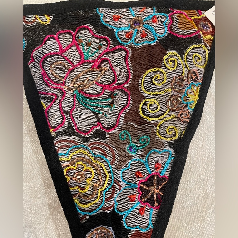 Black Multicolor Jeweled & Embroidered Bustier w matching Bottom by On Gossamer - Picture 5 of 7
